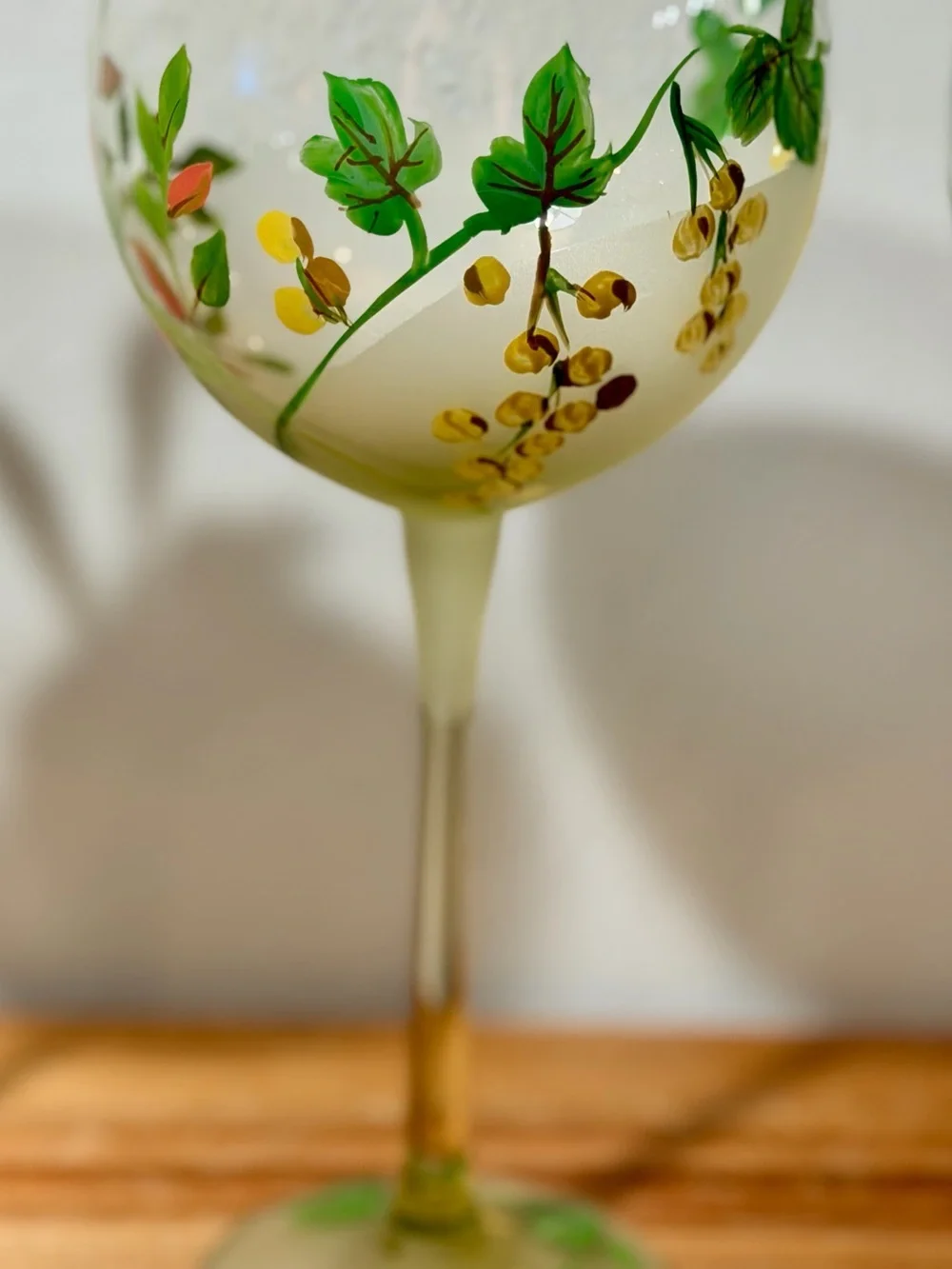 Vintage Frosted Hand-Painted Botanical Wine Glasses - Set of 4